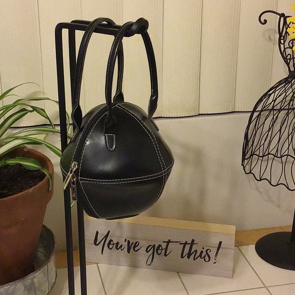 Handbags - Black w/White Stitching Oval Mini Purse